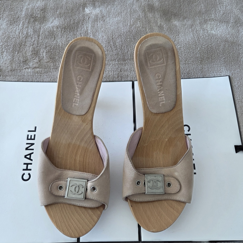 Chanel Beige Slide Sandals